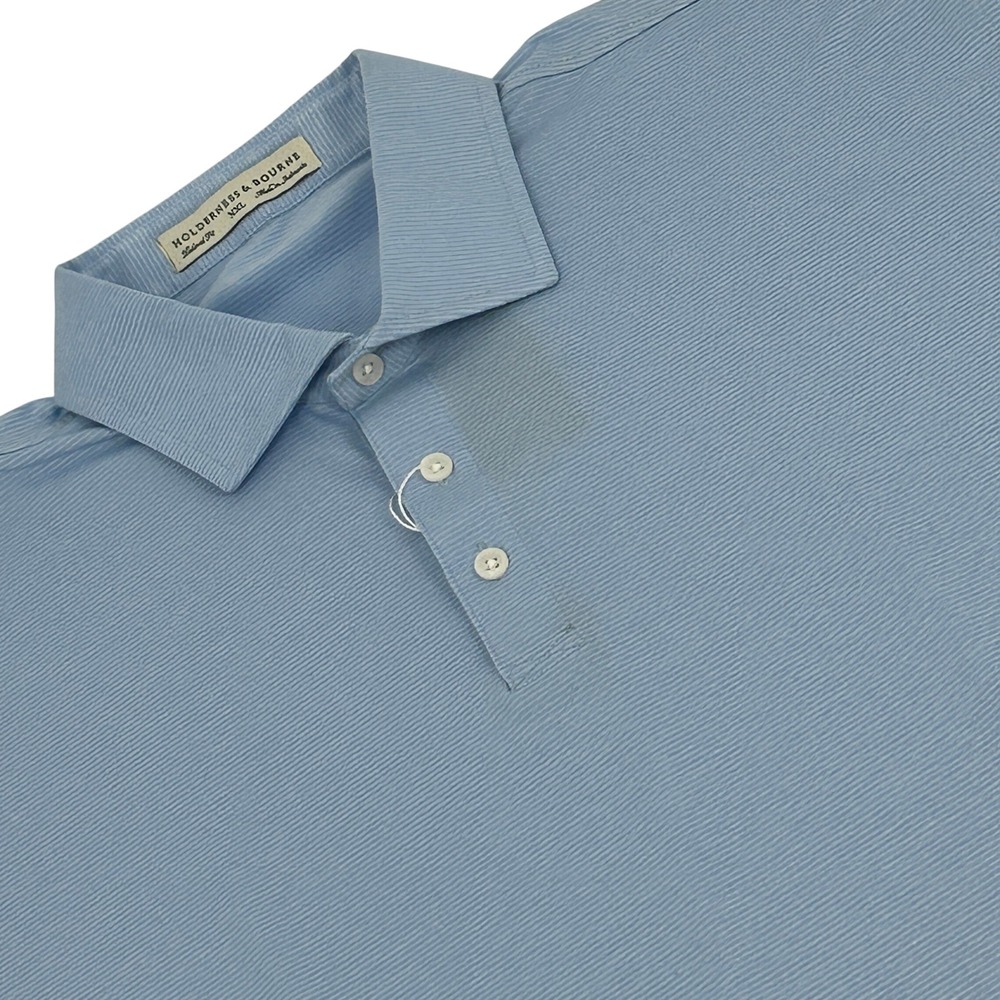 Holderness & Bourne Holland Polo Shirt Men XXL Light Blue White Stripes Golf NEW